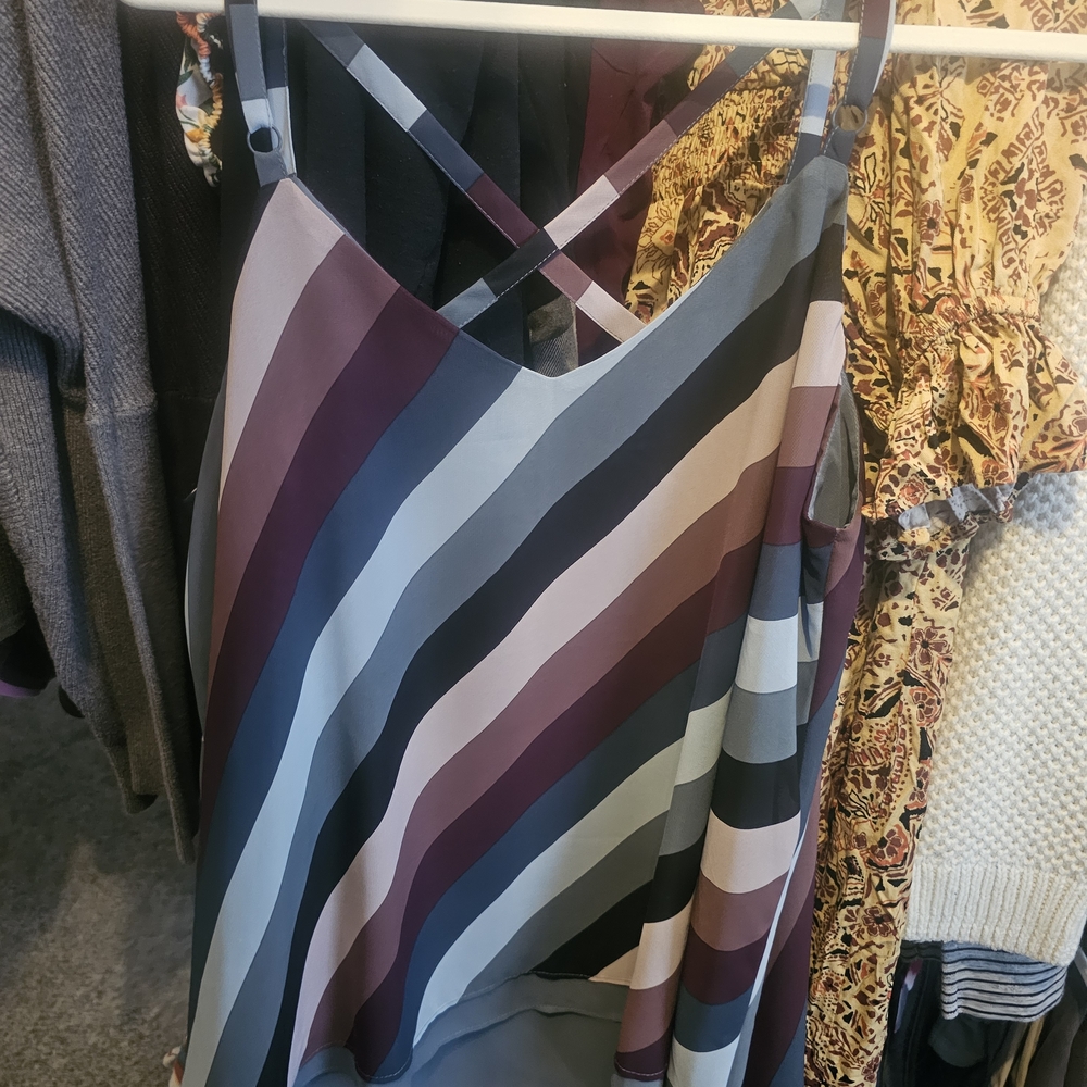torrid Striped Satin Cami in Mauve, Dusty Blue, Black